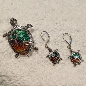 Turtle pin and slide with matching earrings